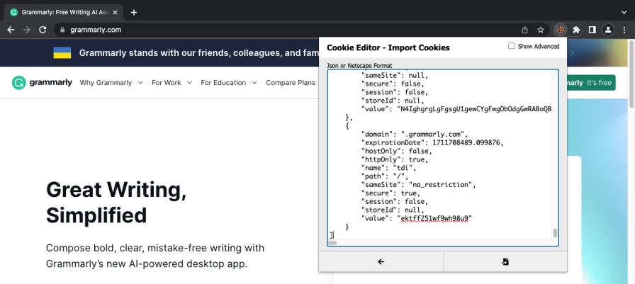 Grammarly Premium Account Cookies Import